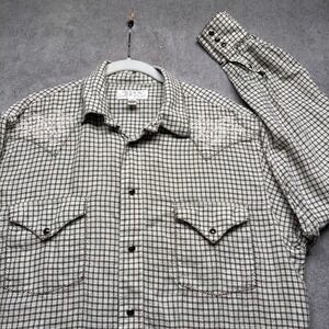 Ryan Michael Men's Linen Western Pearl Snap Shirt Plaid Ranch Cowboy Large